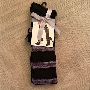 NWT Jessica Simpson Black and Purple Striped Knee High Tights Sz 9-11